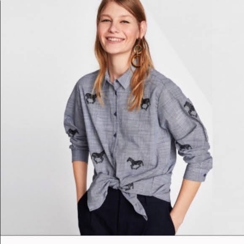ZARA (XL) Embroidered Horses Button-Down - Picture 1 of 6